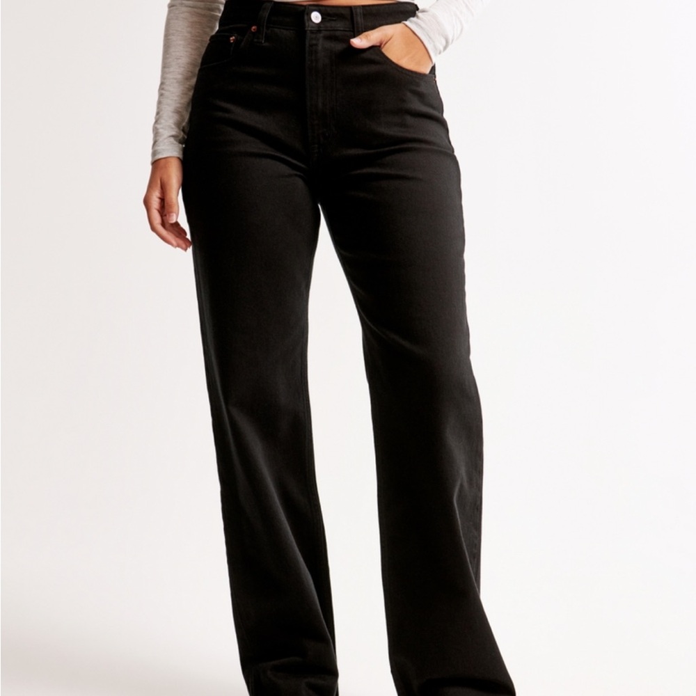 Abercrombie & Fitch Women's Black Curve Love High Rise 90s Relaxed Jeans
